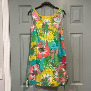 Lilly Pulitzer Delia Shift Dress Size 6 Shorely Blue Big Flirt Floral Lace Trim